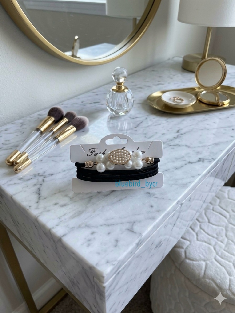 Fashion Pearl Accent Black Hair Tie Set